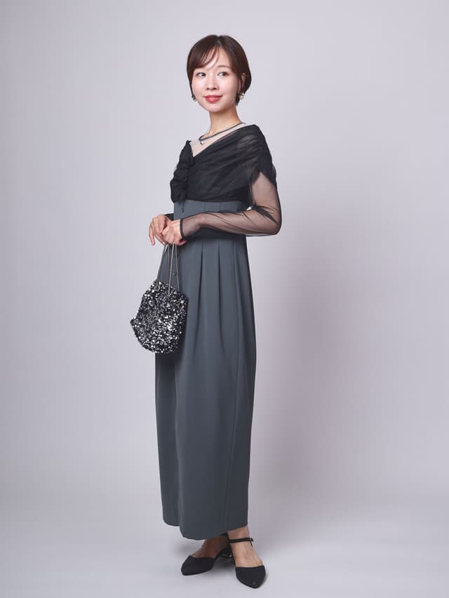 sheer gathered column dress