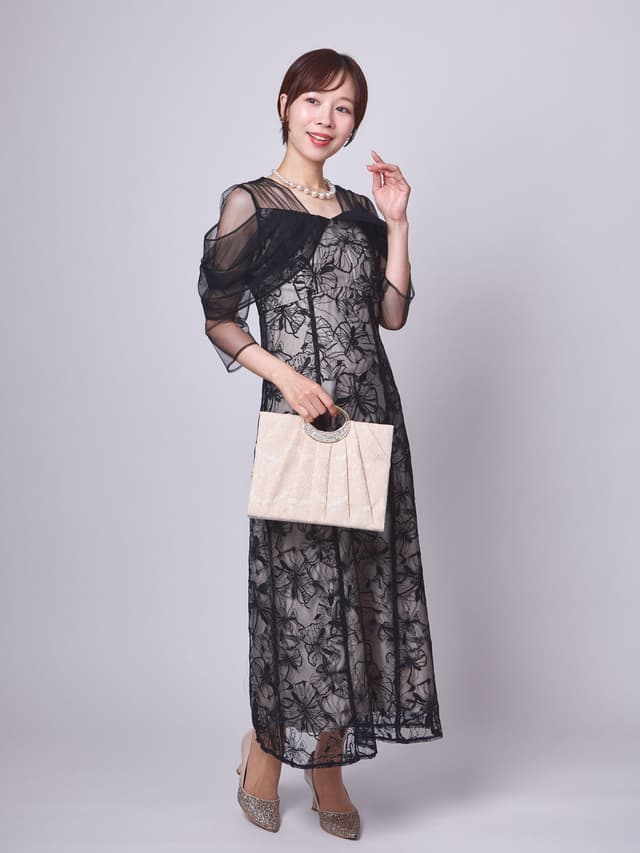 tulle drape spangle dress(ブラック)