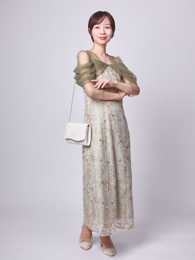 tulle drape spangle dress(ライトグリーン)