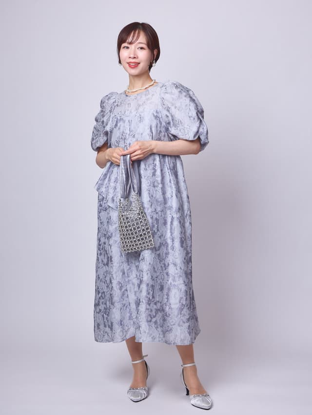 bubble sleeve jacquard dress(ライトグレー)