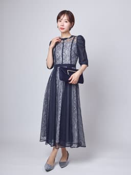 シフォン切り替えレースドレス